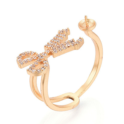 Ножницы форма латунный микропаве прозрачный кубический цирконий чашка штифт кольцо закрепка, настройки манжетного кольца для полусверленных бусин