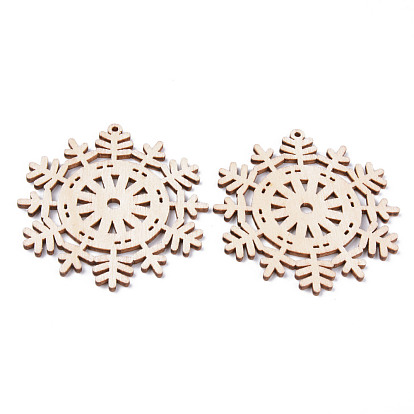 Undyed Natural Wooden Big Pendants, Laser Cut, Snowflake