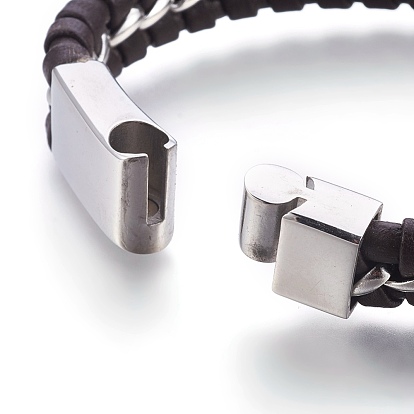 Leather Braided Cord Bracelets, with Stainless Steel Magnetic Clasps