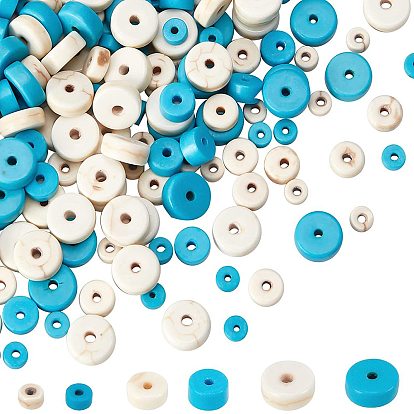 6 brins 6 style brins de perles turquoise synthétiques, perles heishi, teint, Plat rond / disque