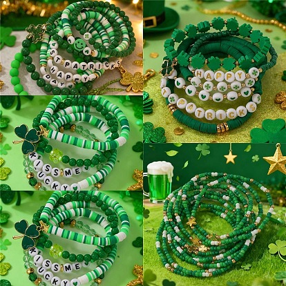 6шт. браслеты из полимерной глины с бусинами, эластичные, браслеты с подвесками для женщин, разнообразные