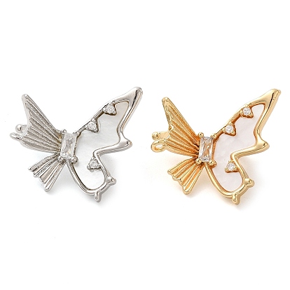 Латунь, микропаве, прозрачный кубический цирконий, раскладывающиеся застежки из натуральной ракушки, без кадмия, без никеля и без свинца, бабочка