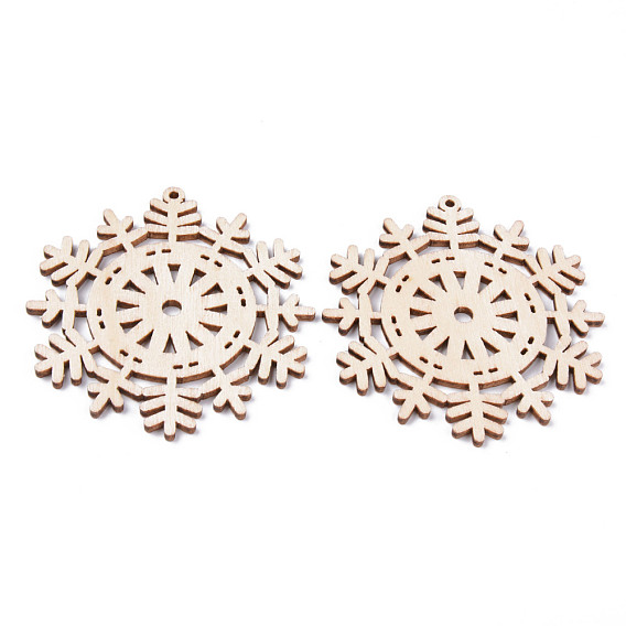 Undyed Natural Wooden Big Pendants, Laser Cut, Snowflake