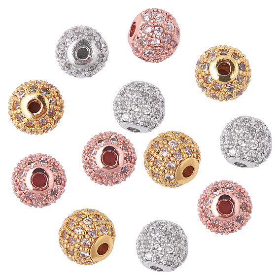 Rack Plating Brass Cubic Zirconia Beads, Long-Lasting Plated, Round