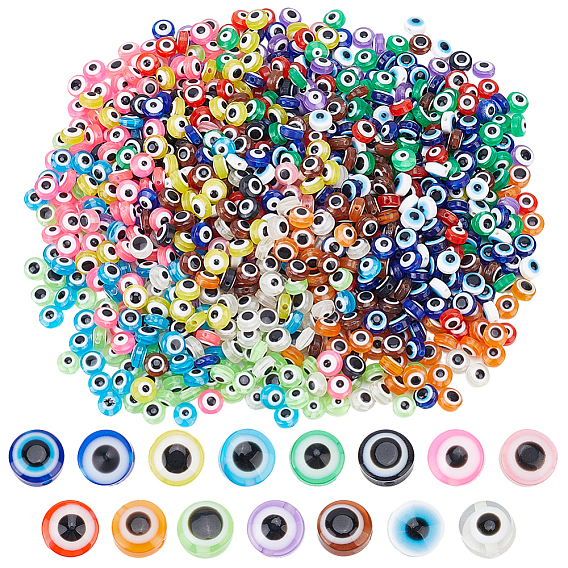 900шт 15 цвета непрозрачные бусины из смолы, плоско-круглые, злые глаза
