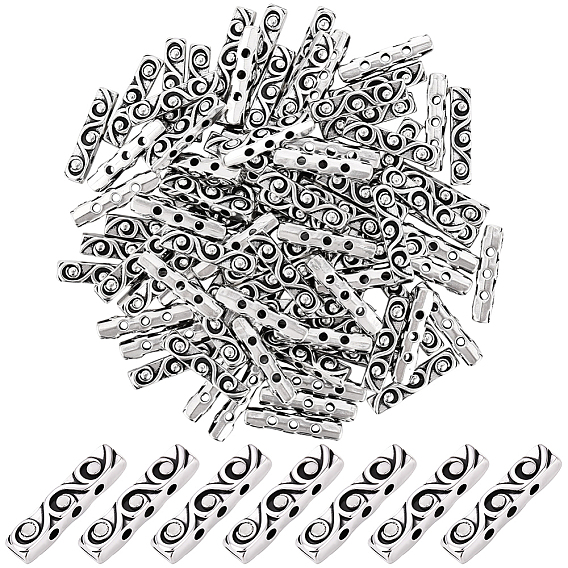 100шт. распорные планки из сплава тибетского типа, без свинца и без кадмия, прямоугольные, 3-луночное