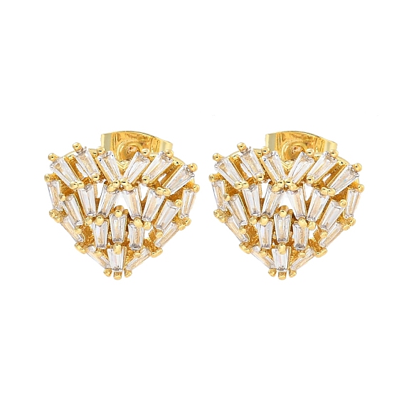 Серьги-гвоздики с прозрачным паве из латуни с кубическим цирконием, сердце