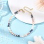 Natural Cultured Freshwater Pearl Beaded Anklets for Women, Two Sides Polished, Mixed Dyed and Undyed, Golden