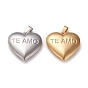304 Stainless Steel Locket Pendants, Photo Frame Charms for Necklaces, Heart with Diamond & TE AMO