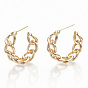 Semicircular Brass Half Hoop Earrings, Stud Earrings, Nickel Free, Curb Chain Shape