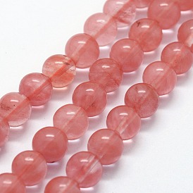 Perles de verre de quartz cerise brins, ronde