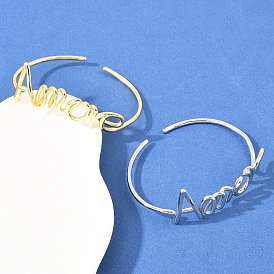 Браслеты-манжеты из латуни с открытыми манжетами, Украшения с надписью «любовь» для женщин, долговечный, стойки покрытие, без свинца и без кадмия