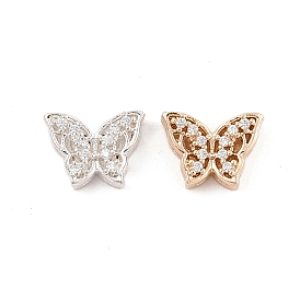 Rack Plating Brass Micro Pave Cubic Zirconia Beads, Long-Lasting Plated, Lead Free & Cadmium Free, Butterfly