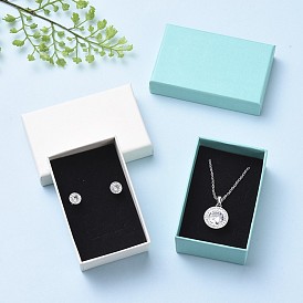 Картонная подарочная коробка шкатулки, для ожерелья, Серьги, с черной губкой внутри, прямоугольные