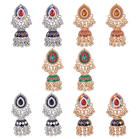 5 Pairs 5 Colors Zinc Alloy Chandelier Earrings, Teardrop with Bell, Light Gold