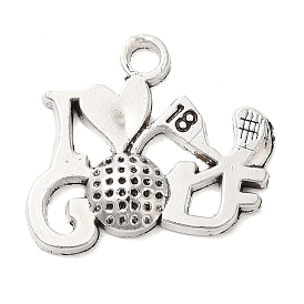 Tibetan Style Zinc Alloy Pendants, Word I Love Golf, Lead Free & Cadmium Free, 19x20x3.5mm, Hole: 2mm, about 227pcs/500g