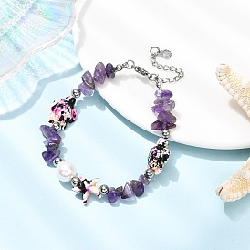 Браслеты из натуральных и синтетических бусин из драгоценных камней и синтетической бирюзы для женщин, с ракушкой и жемчужиной