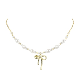 Colliers à pendentifs en perles de coquillage en alliage avec nœud papillon, colliers de chaînes de câbles en laiton pour femmes