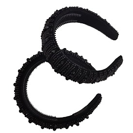 Chic Black Crystal Headband with Wide Band and Beaded Design - Liu Tao Style