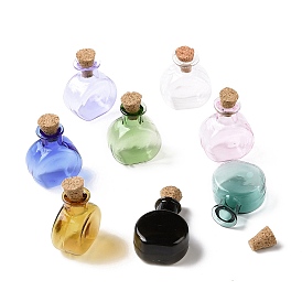 Flat Round Miniature Glass Bottles, with Cork Stoppers, Empty Wishing Bottles, for Dollhouse Accessories, Jewelry Making