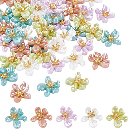 ARRICRAFT 50Pcs 5 Colors Flower Resin Cabochons, with Alloy Finding, Nail Art Studs, Nail Art Decoration Accessories