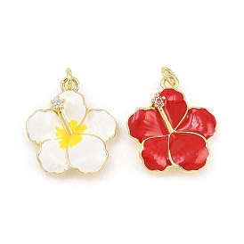 Messing micro pave klare zirkonia anhänger, mit Emaille, Blume Reize, golden