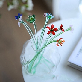 5-Petal Handmade Glass Crafts Flower Display Decorations, for Home Office Desktop Ornament