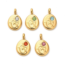 304 из нержавеющей стали горный хрусталь подвески, овальные амулеты, ионное покрытие (ip), реальный 18 k позолоченный