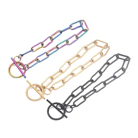 Ion Plating(IP) 304 Stainless Steel Paperclip Chain Bracelets, with Toggle Clasps
