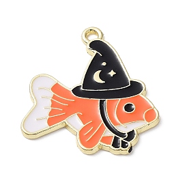 Alloy Enamel Pendants, Goldfish with Witch Hat Charm, Golden