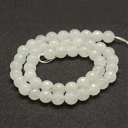 Faceted Natural White Jade Beads Strands, Round