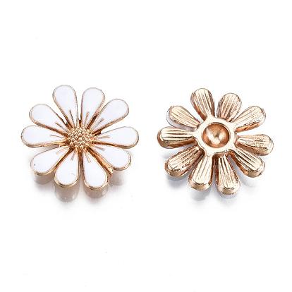 Alloy Cabochons, with Enamel, Flower, White