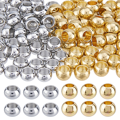 100Pcs 2 Colors Stainless Steel Beads, Rondelle