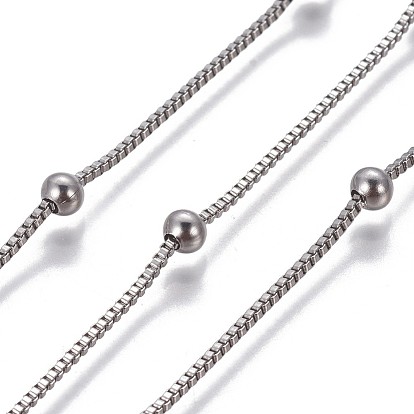 304 Stainless Steel Box Chains, with Round Beads, Unwelded