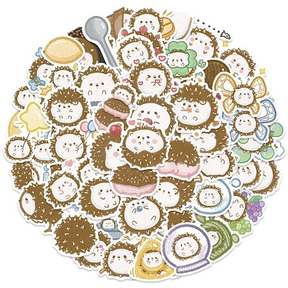 50Pcs Hedgehog Theme Waterproof PVC Adhesive Stickers Set, for DIY Scrapbooking and Journal Decoration