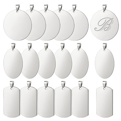 18шт 3 стили 201 штампованные подвески из нержавеющей стали, для колье мужские ювелирные изделия, прямоугольные и плоские круглые и овальные