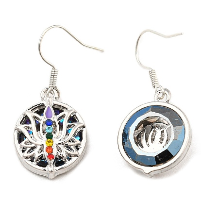 Glass Lotus Dangle Earrings, Platinum Alloy Yoga Theme Earrings