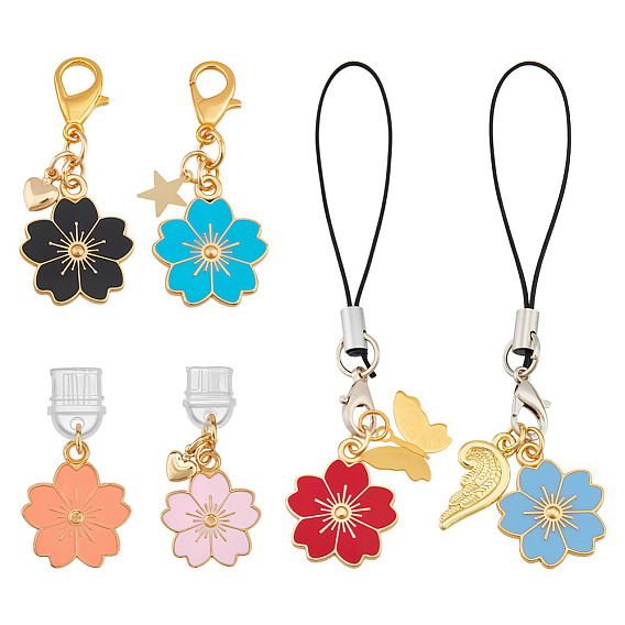 6Мобильные ремни из сплава эмали, с пластиковыми пылезащитными заглушками и застежками-карабинами из сплава, цветок