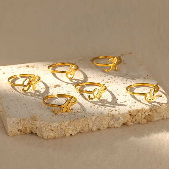 Регулируемые 201 манжеты из нержавеющей стали с буквами для женщин, золотые / платиновые