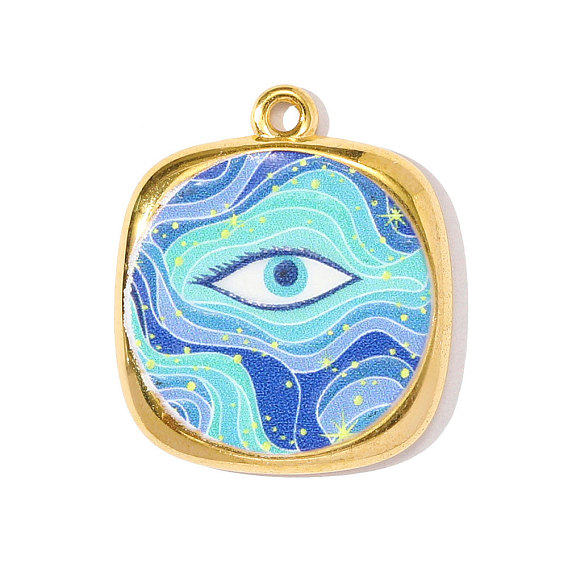 Печатные 304 подвески из нержавеющей стали, прямоугольник с оберегами от сглаза, реальный 18 k позолоченный, ионное покрытие (ip)