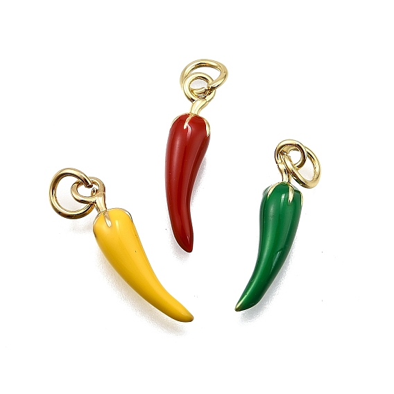 Латунь эмаль подвески, с прыжковых колец, долговечный, без свинца и без кадмия, стойки покрытие, чили прелести, реальный 18 k позолоченный