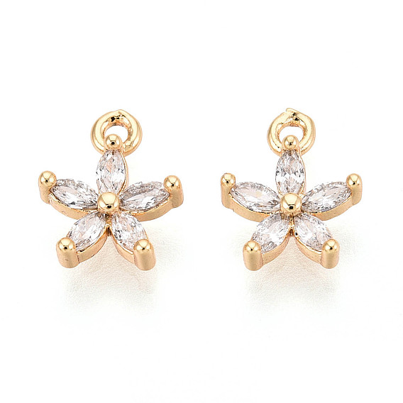 Латунь прелести циркония кубической, без кадмия, без никеля и без свинца, цветок, прозрачные, реальный 18 k позолоченный