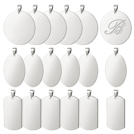 18шт 3 стили 201 штампованные подвески из нержавеющей стали, для колье мужские ювелирные изделия, прямоугольные и плоские круглые и овальные