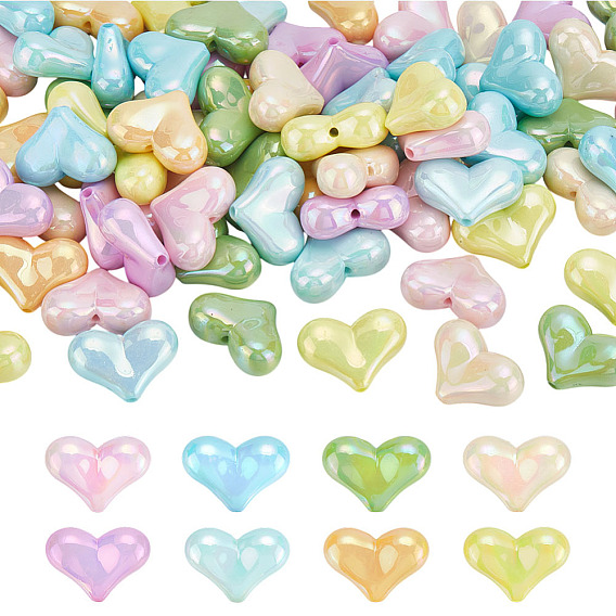 80 шт. 8 цвета гальванизированные непрозрачные акриловые бусины, сердце