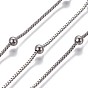 304 Stainless Steel Box Chains, with Round Beads, Unwelded