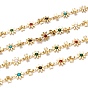 Handmade Brass Enamel Link Chains, with Spool, Long-lasting Plated, Unwelded, Flower