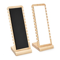 12-Slot Bamboo L-Shaped Necklace Organizer Display Stands with Imitation Leather Mat, Rectangle