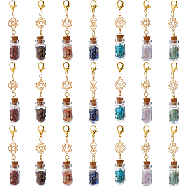 7 Чакра натуральный красный авантюрин, красная яшма, зеленый авантюрин, тигровый глаз, синтетическая бирюза, аметист и лазурит в стеклянной бутылке желаний подвеска украшения, Сплав с застежками