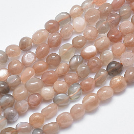 Natural Multi-Moonstone Beads Strands, Tumbled Stone, Nuggets