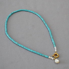 Винтажное богемное ожерелье с подвеской из бирюзового жемчуга в стиле барокко - художественное, , заявление.